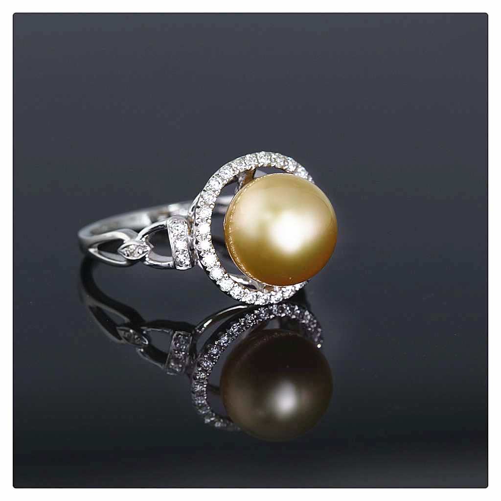 89mm南洋金珍珠圆钻戒指