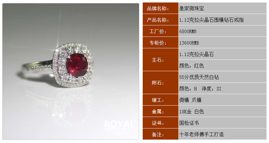 112克拉尖晶石围镶钻石戒指